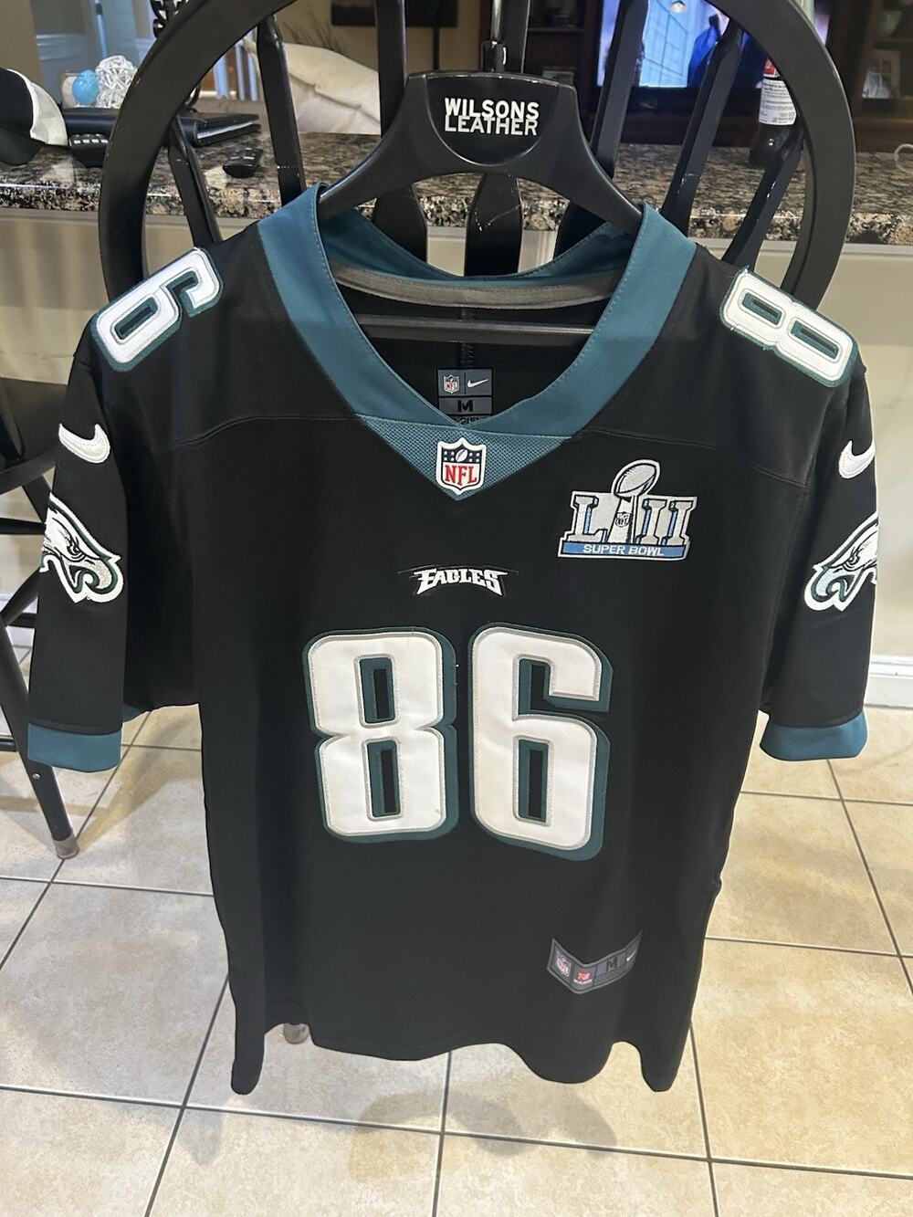 Zach Ertz Super Bowl LII Philadelphia Eagles Black Nike Jersey Men Size M